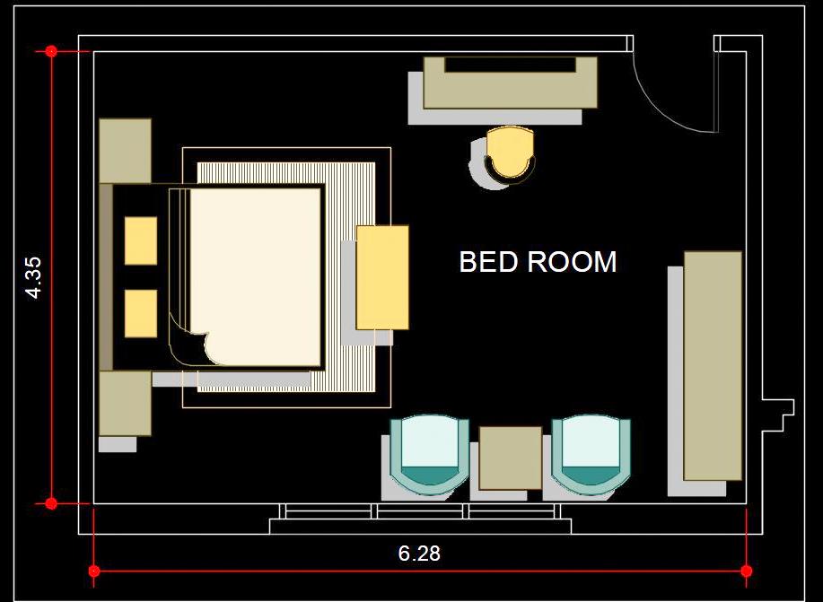 Bedroom CAD Layout with 3D Furniture Plan